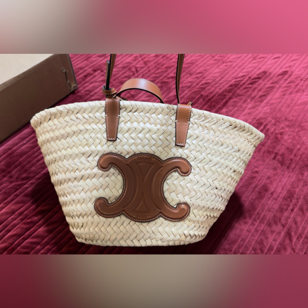 SOLD Celine Natural Straw Tote with Tan Leather Patch